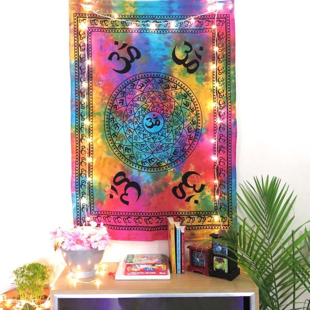 Oussum Om Multicolor Tie Dye Tapestry Wall Hanging Home Décor Ceiling Decorative